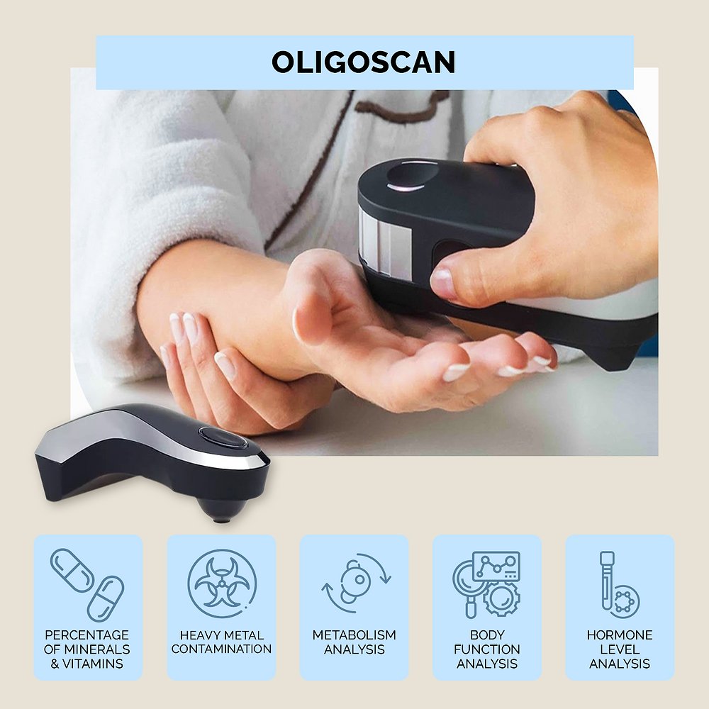 OligoScan device measuring mineral and heavy metal levels through the skin in real time